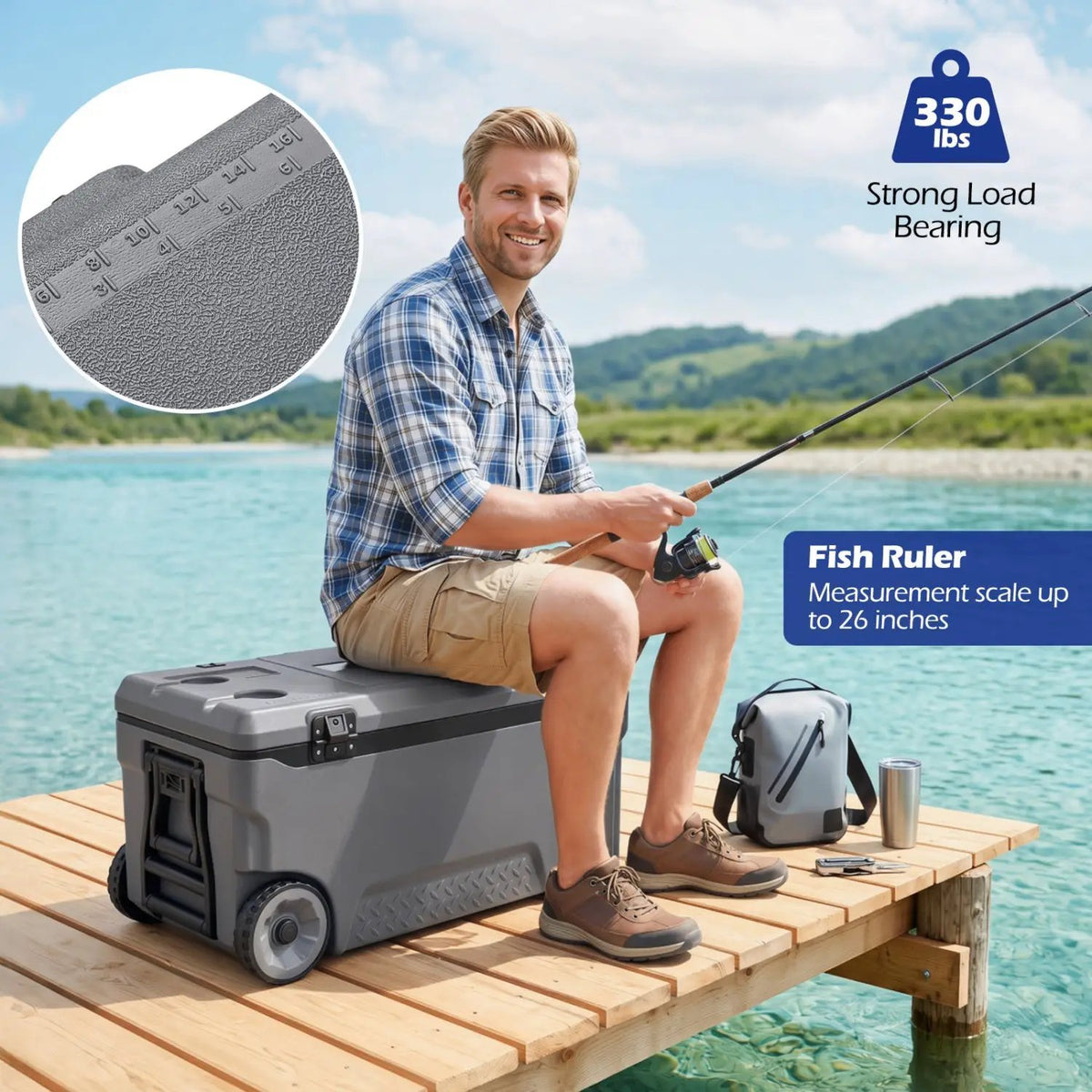 74 Quart Rolling Cooler with Wheels and Fish Ruler, photo 5 of 16