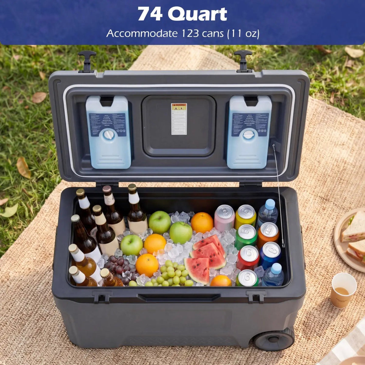 74 Quart Rolling Cooler with Wheels and Fish Ruler, photo 7 of 16