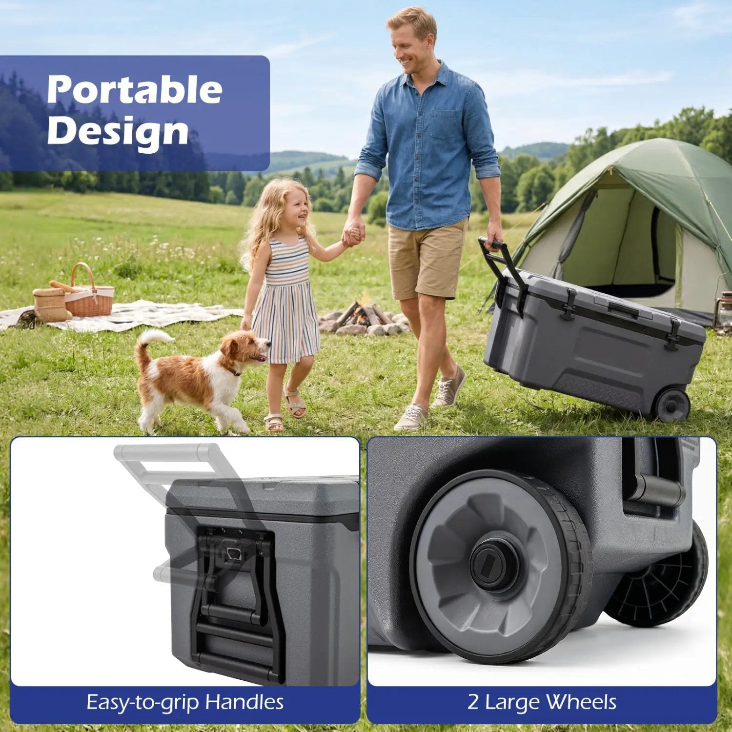74 Quart Rolling Cooler with Wheels and Fish Ruler by DirectDeals