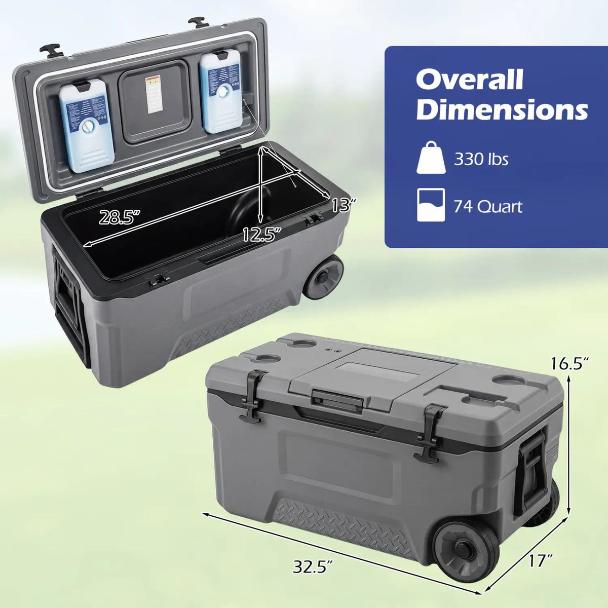 74 Quart Rolling Cooler with Wheels and Fish Ruler, photo 4 of 16