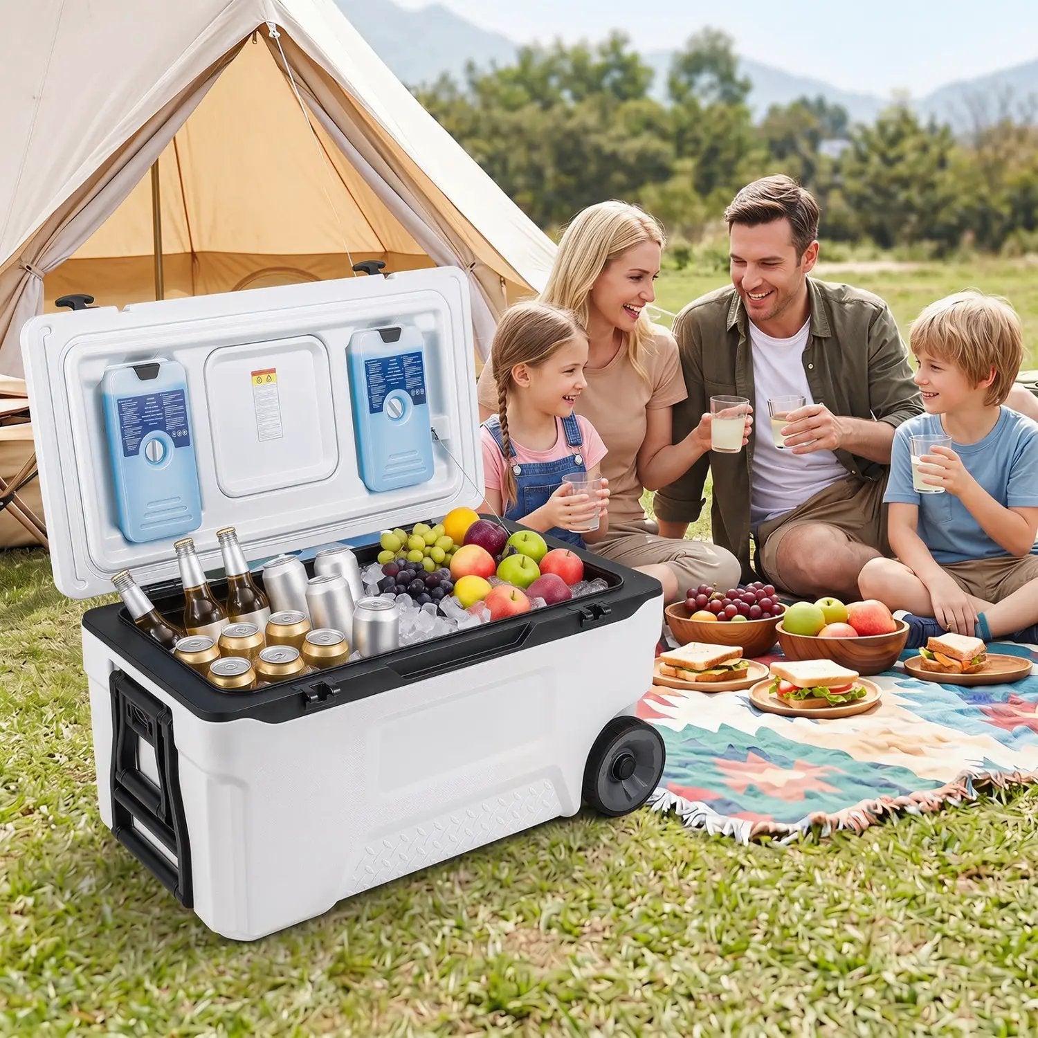 74 Quart Rolling Cooler with Wheels and Fish Ruler by DirectDeals