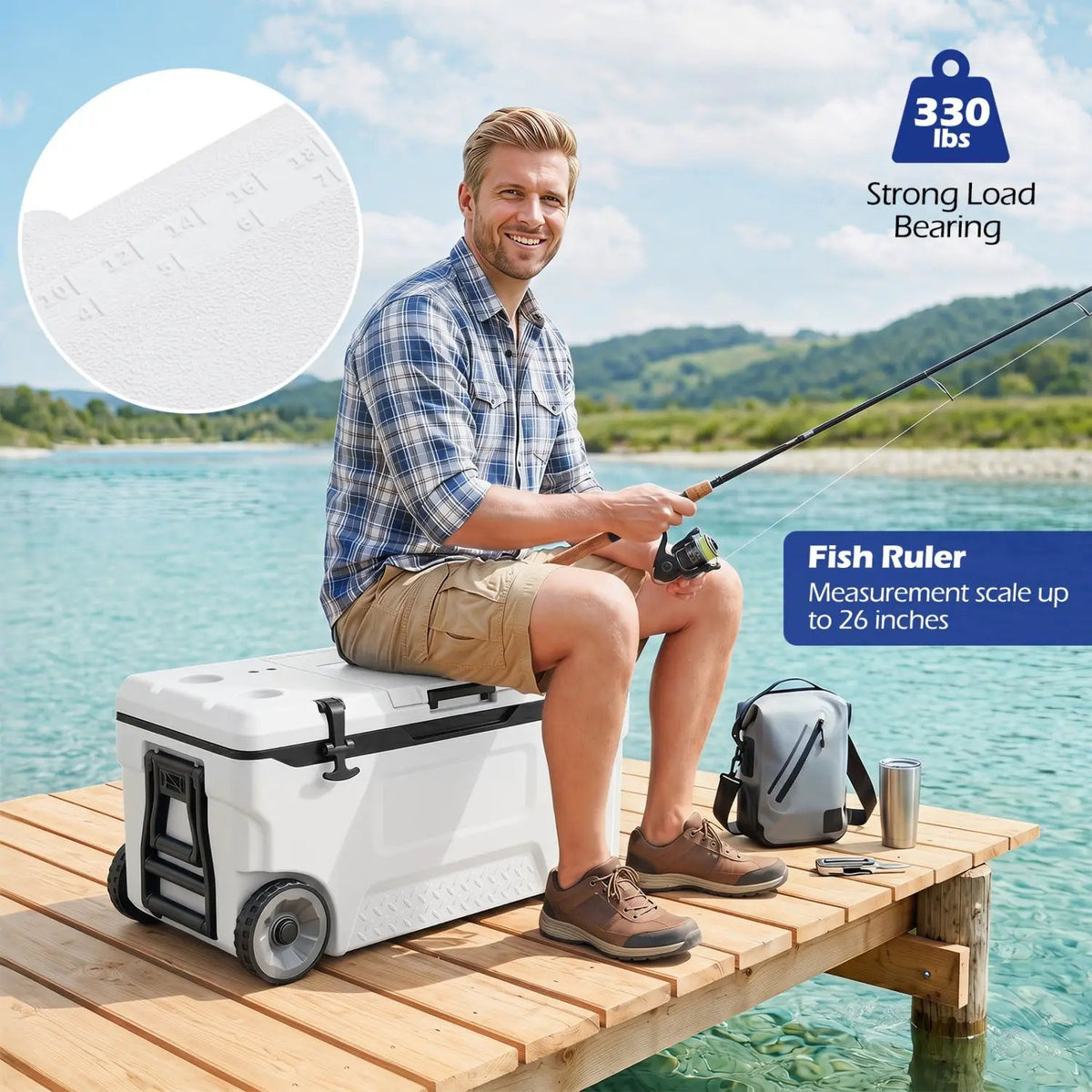 74 Quart Rolling Cooler with Wheels and Fish Ruler, photo 13 of 16