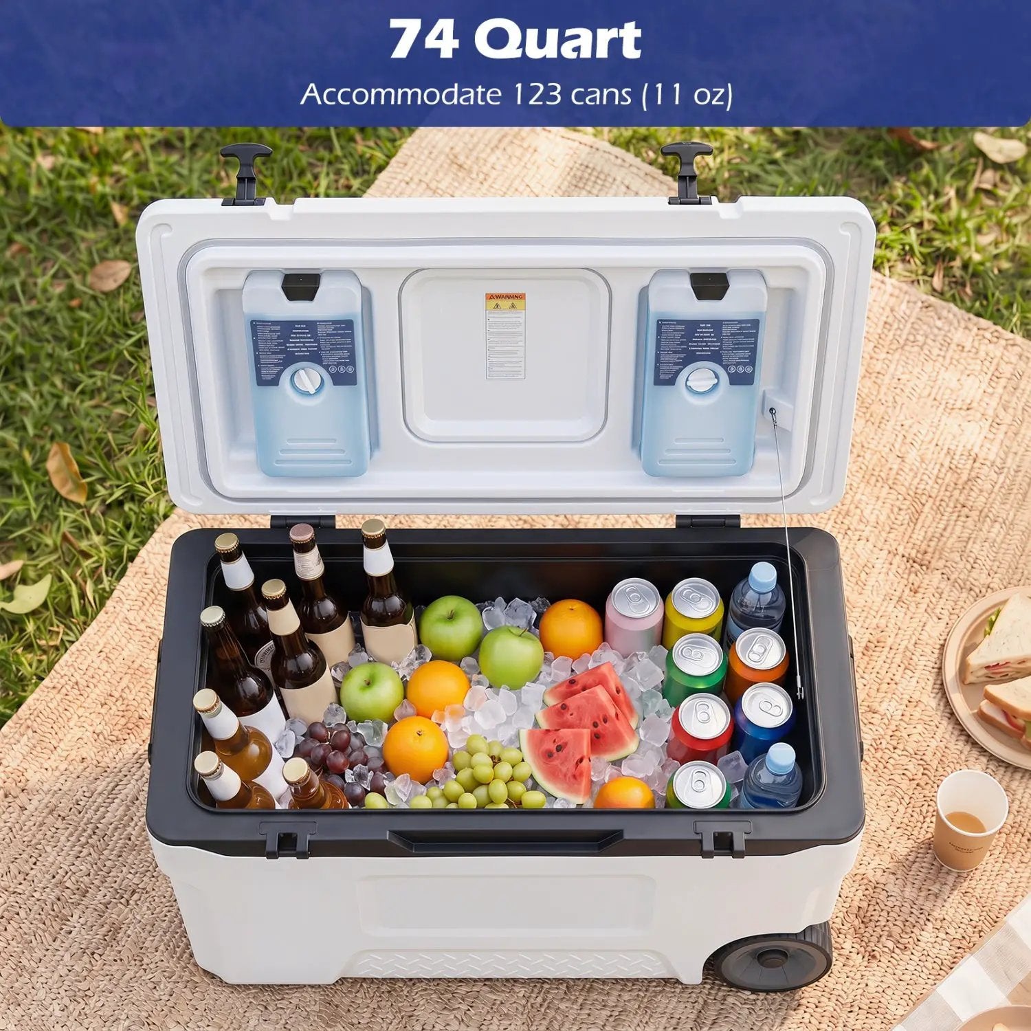 74 Quart Rolling Cooler with Wheels and Fish Ruler by DirectDeals