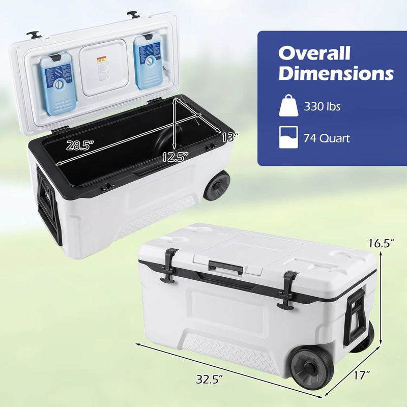 74 Quart Rolling Cooler with Wheels and Fish Ruler by DirectDeals