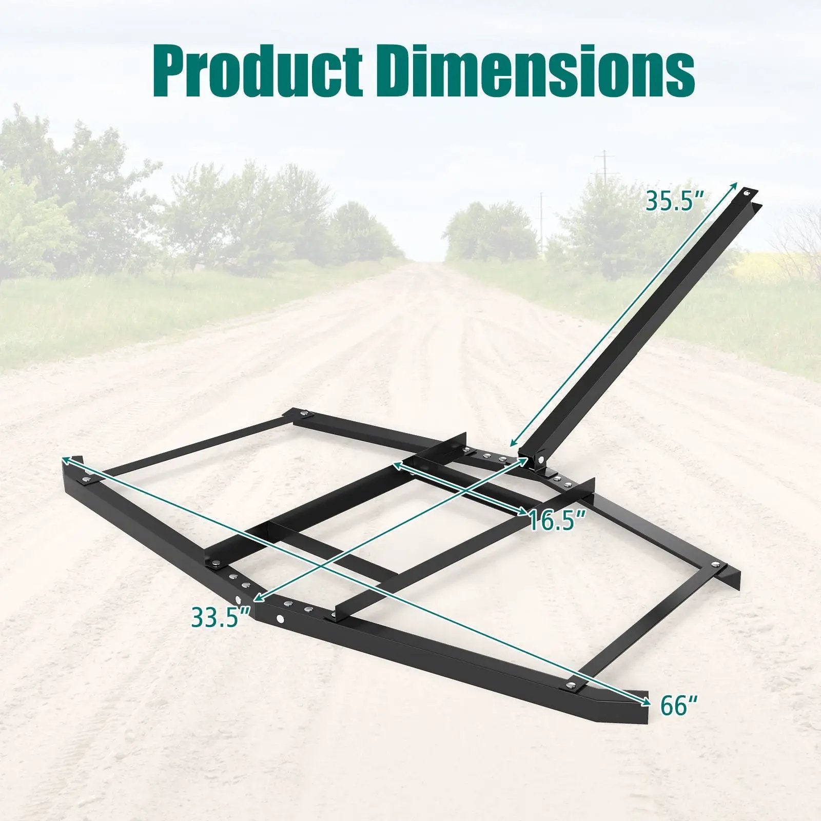74 inch Wide Driveway Drag Tow Behind Landscape Leveling Rake with Reinforced Bars-Black by DirectDeals