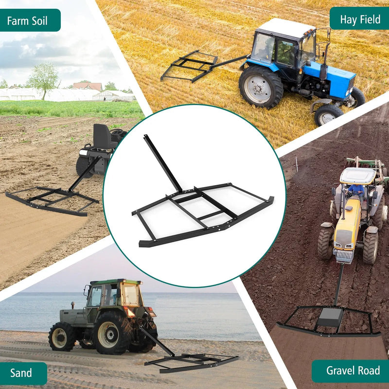 74 inch Wide Driveway Drag Tow Behind Landscape Leveling Rake with Reinforced Bars-Black by DirectDeals