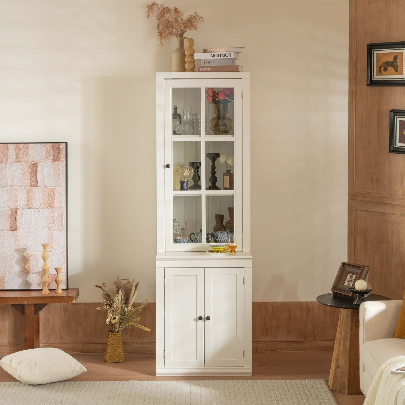 Retro Style Hutch Cabinet With Glass Door, China Cabinet For Home by HouseOfZazla