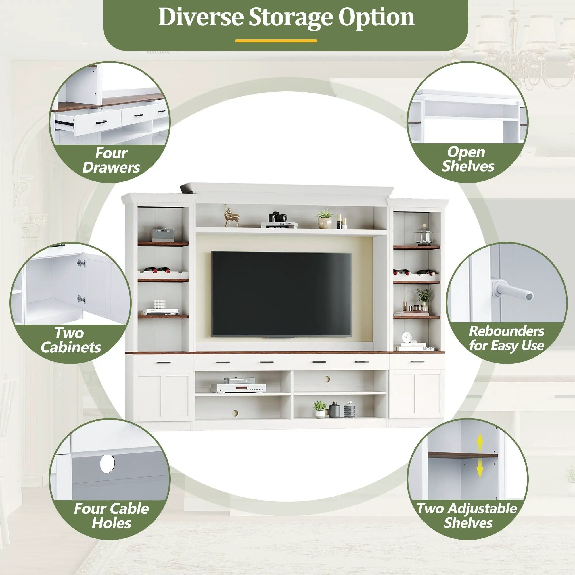 Farmhouse 4-Piece Entertainment Center with Bookshelf for TVs Up to 70" by HouseOfZazla