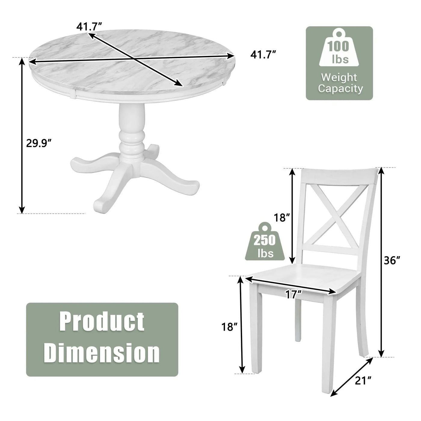 5 Pieces Dining Table And Chairs Set For 4 Persons, Kitchen Room Solid Wood Table With 4 Chairs by Unique Piece Furniture