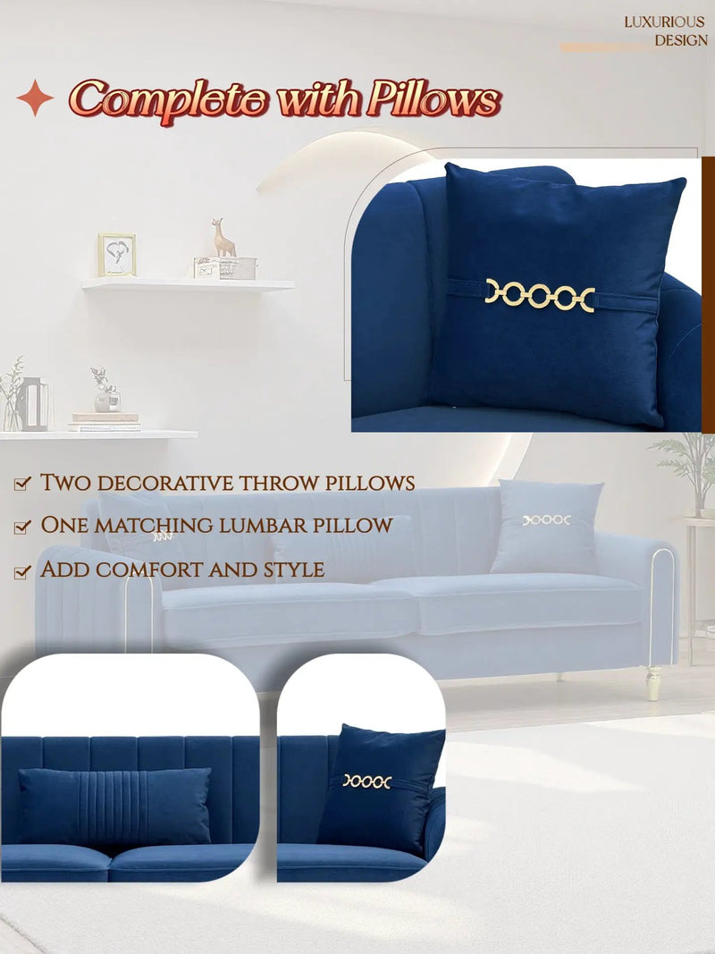 FX-P11-RB 87.4 Inches Upholstered 3-Seater Sofa with Throw Pillows by HouseOfZazla