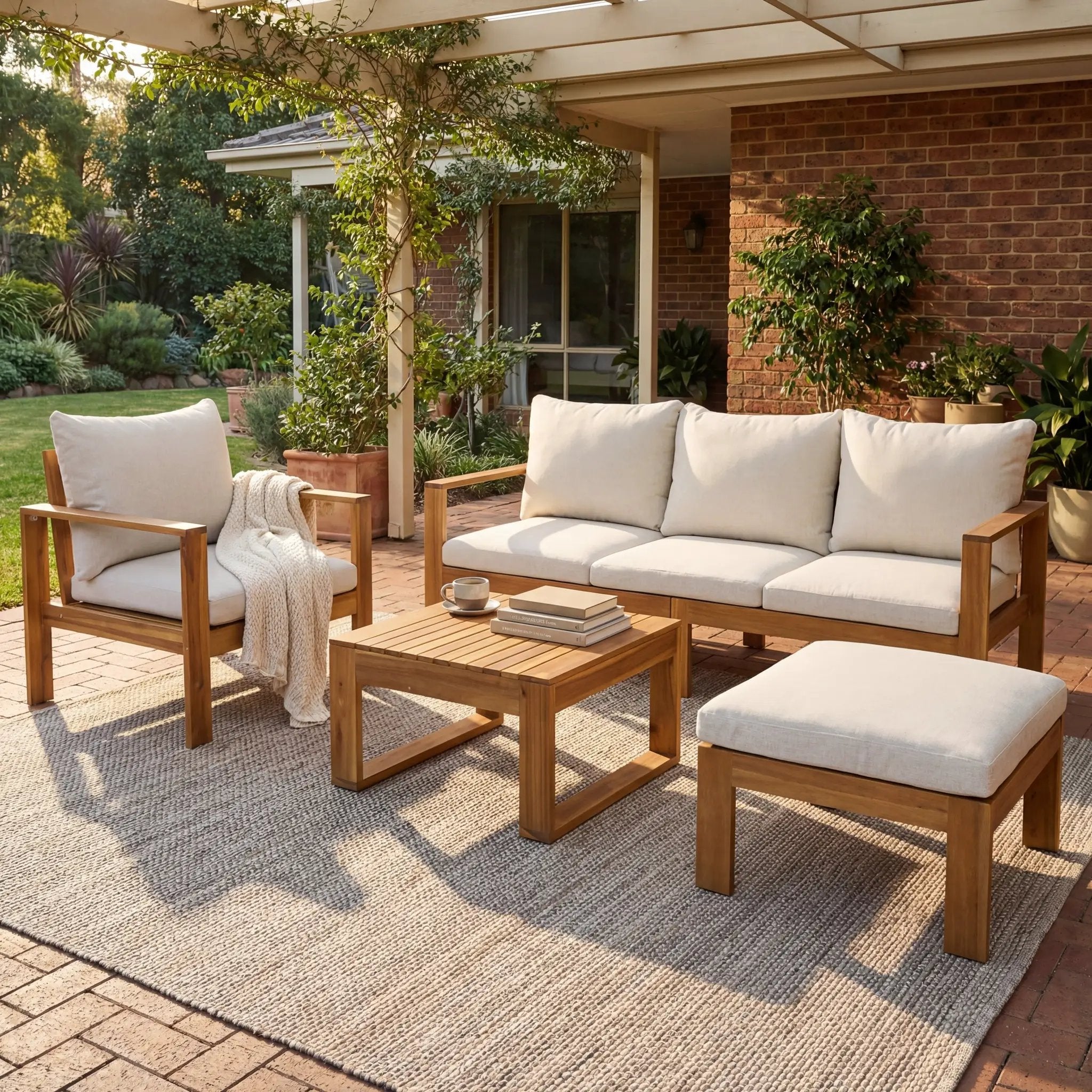 Outdoor 4pcs Acacia Sectional Patio Sofa Set by HouseOfZazla