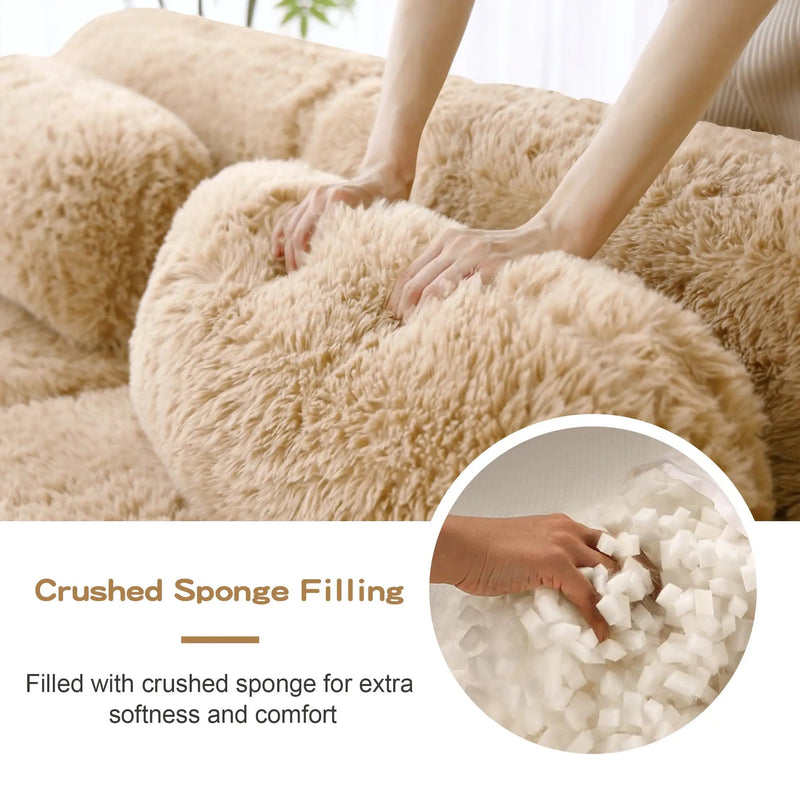 3-Seater Soft Plush Fabric Sofa With Movable Ottoman by HouseOfZazla