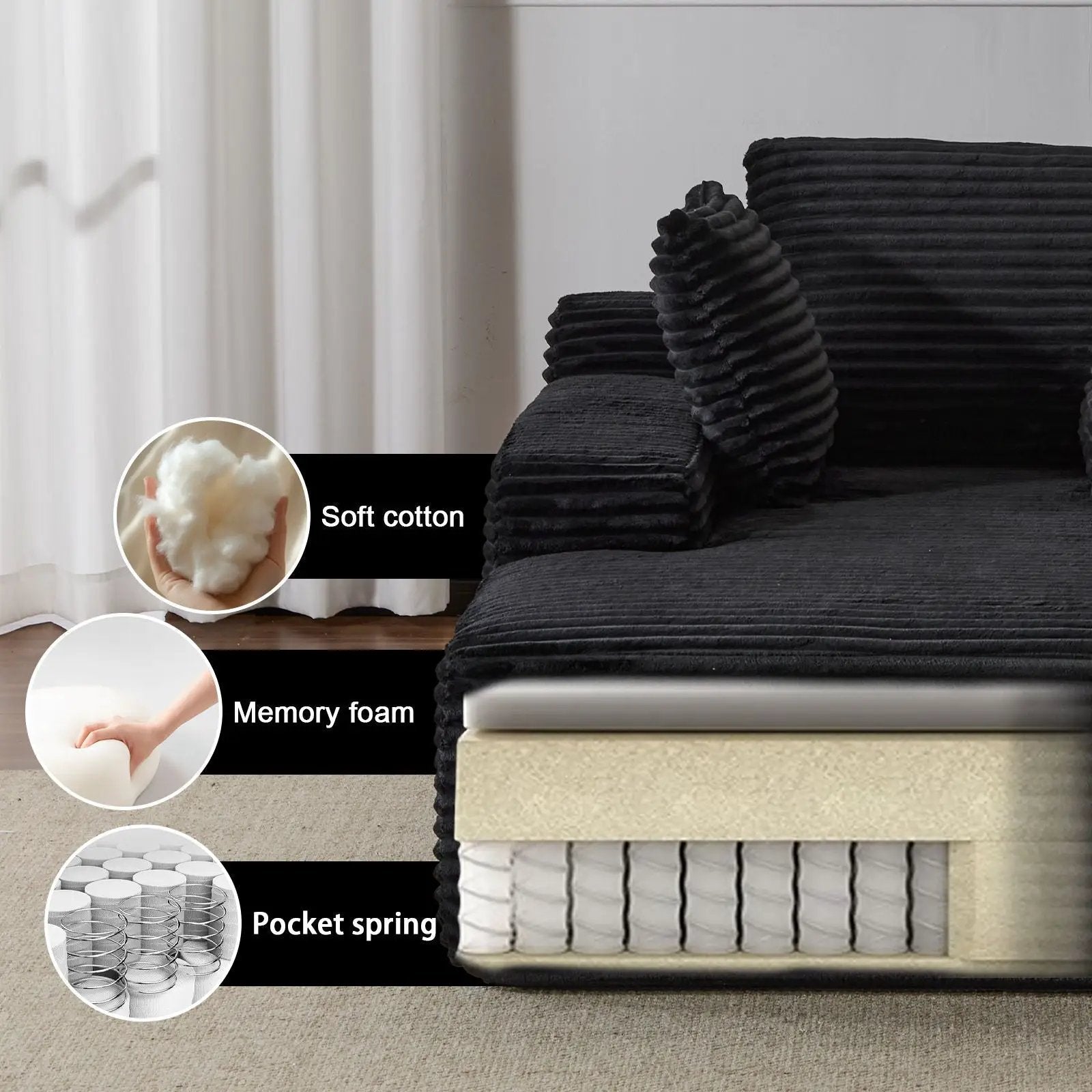 Oversized Chaise Lounge Chair Cozy Cloud Couch With 3 Throw Pillows And Wide Armrest by Unique Piece Furniture