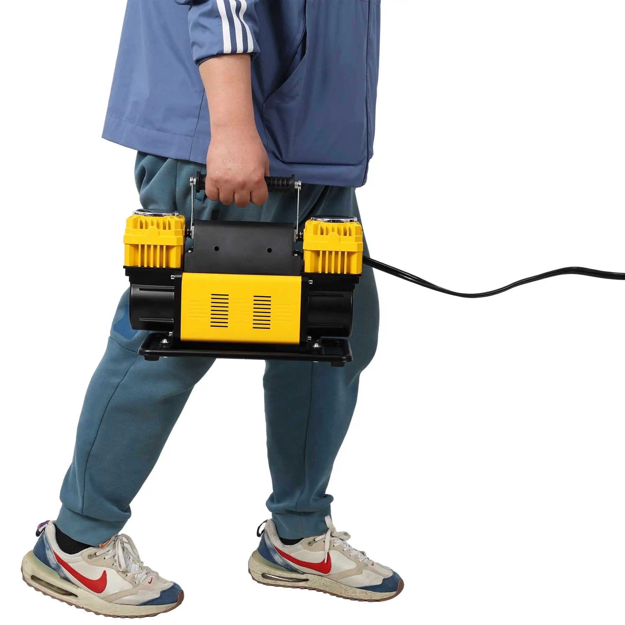 Heavy Duty 12V Dual Cylinder Air Compressor, Tire Inflator With Gauge - Yellow / Black by HouseOfZazla