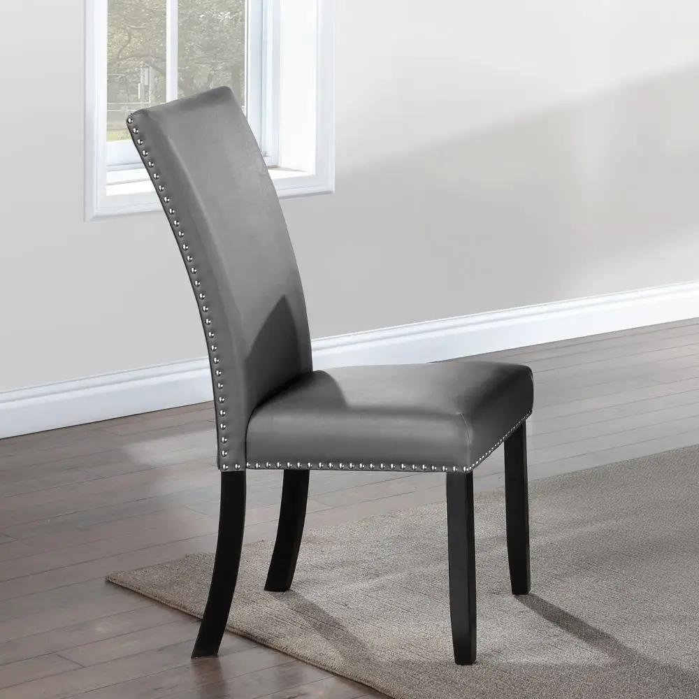 Caralin - Side Chair (Set of 2) - Gray Synthetic Leather & Black by Unique Piece Furniture