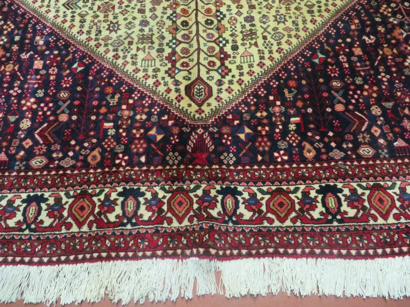7' X 10' Vintage Handmade Indian Floral Wool Rug Hand Knotted Carpet Ivory Red by Jewel Rugs
