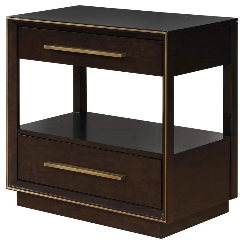 2 Drawer Nightstand With Trim And USB Charging - Brown by HouseOfZazla