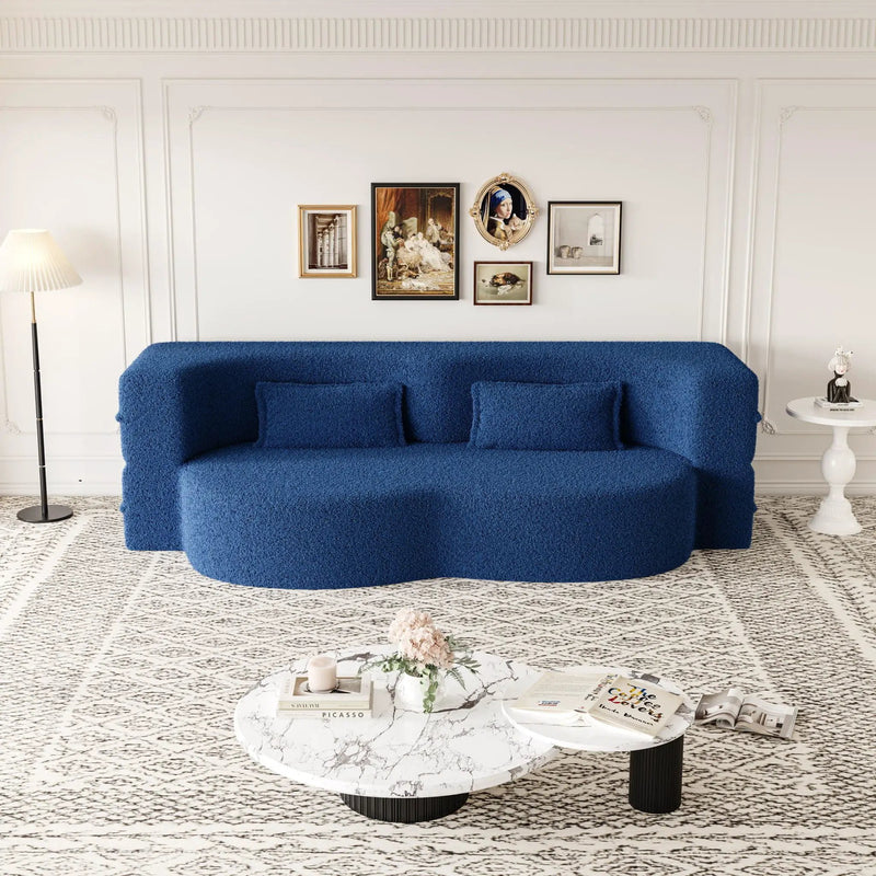 Modern Floor Sofa With Two Pillows Convertible Teddy Fabric Foam Filled Bed by HouseOfZazla