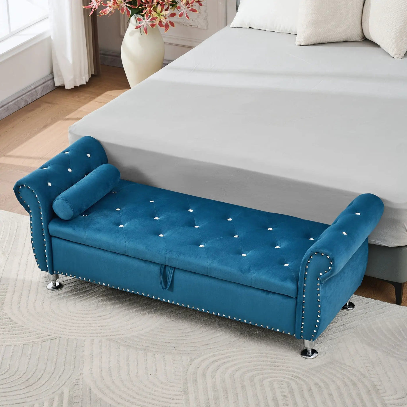 Storage Bench With Crystal Buttons And 1 Pillow For Bedroom by HouseOfZazla