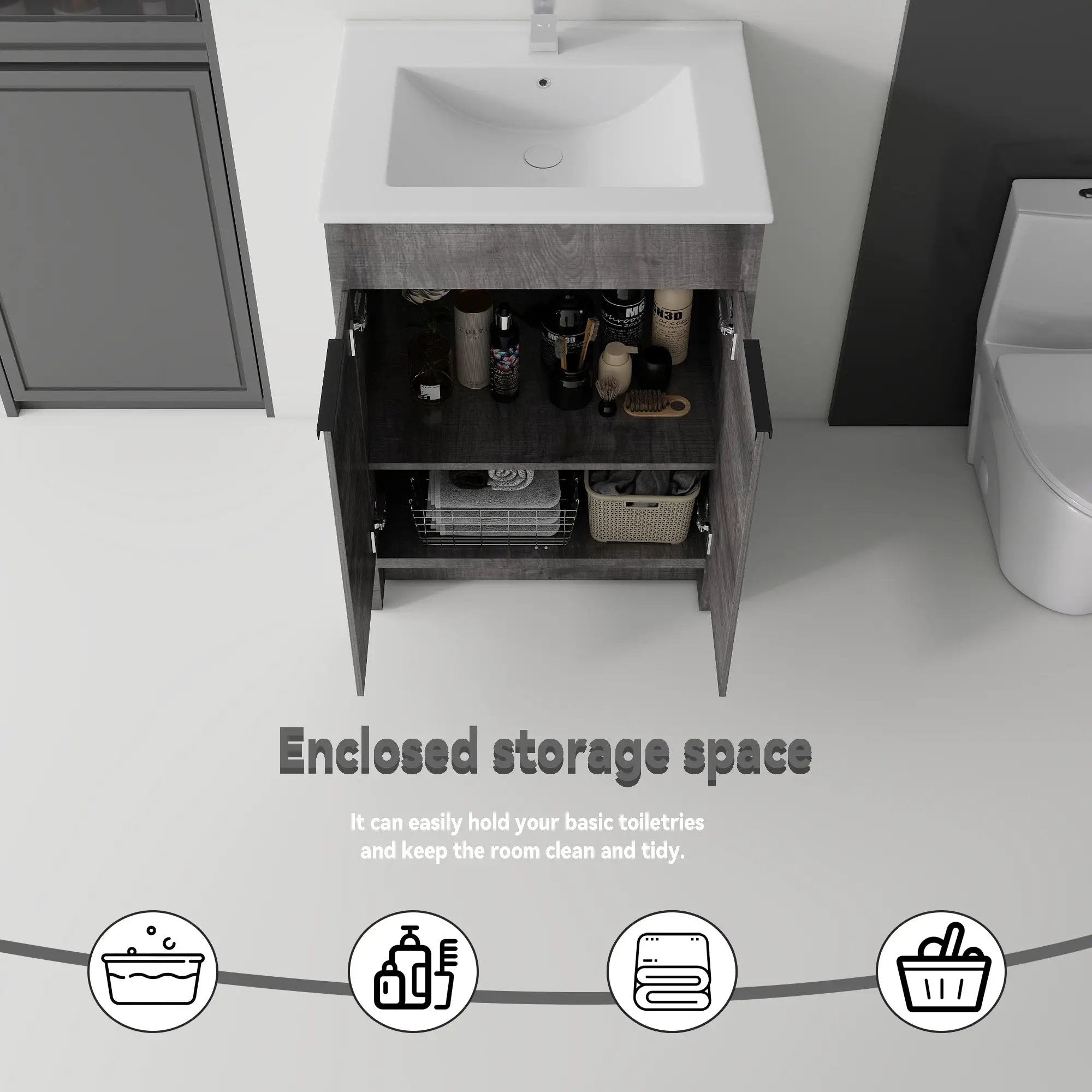 24 Inch Floating Bathroom Vanity with Ceramic Sink and Soft-Close Door by HouseOfZazla