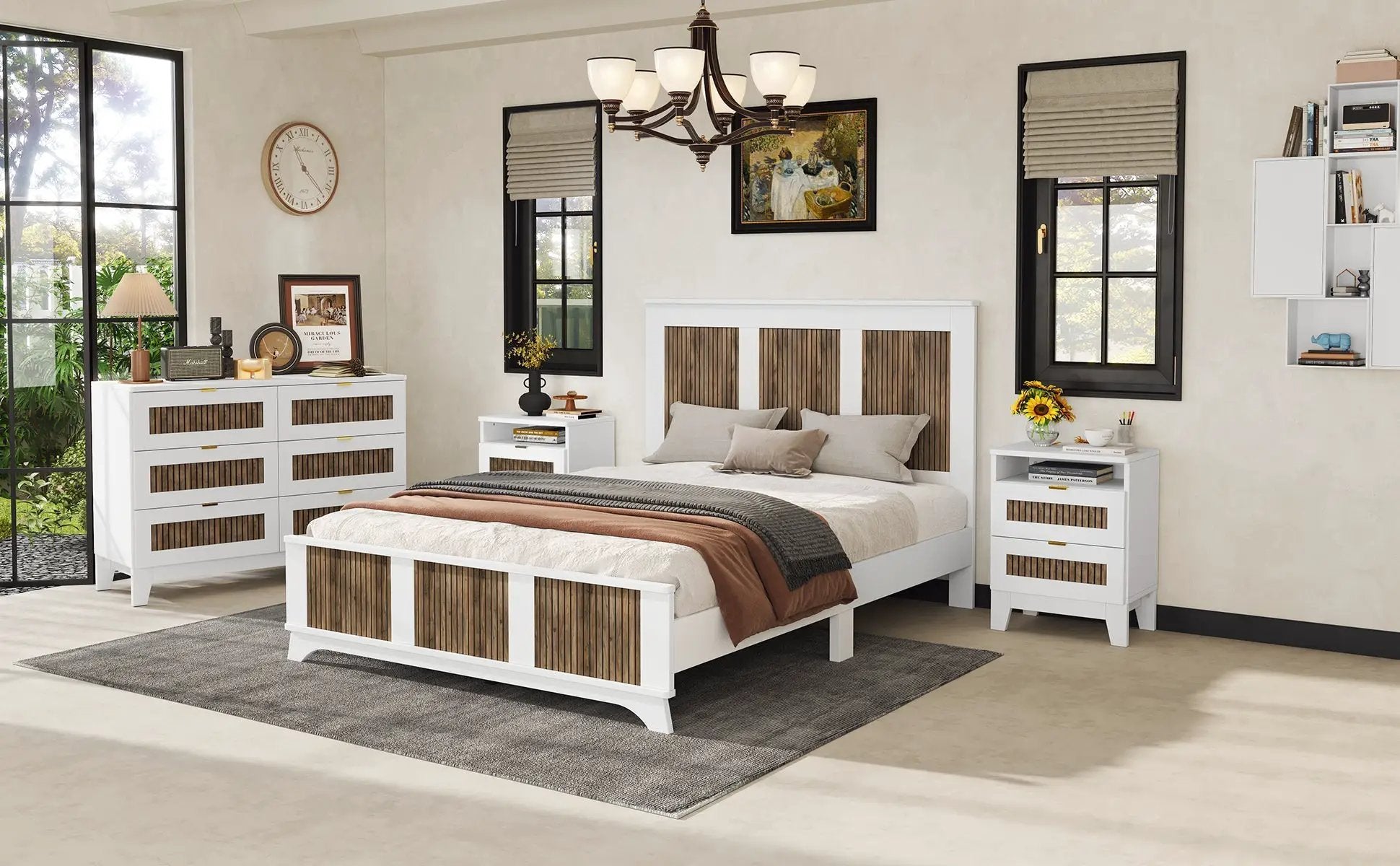 4-Pieces Bedroom Sets, Queen Size Farmhouse Platform Bed with Storage by HouseOfZazla