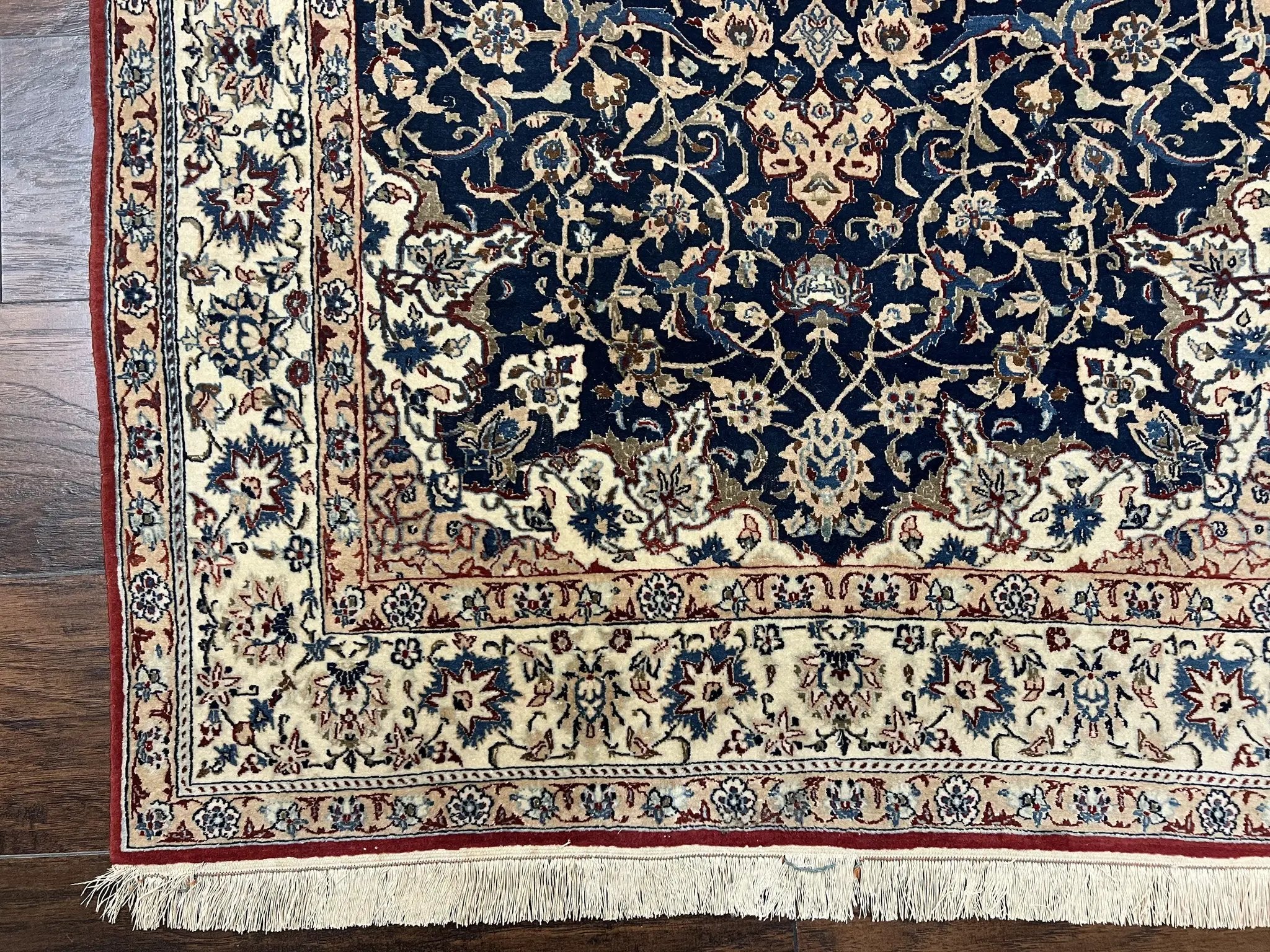 Super Fine Persian Nain Rug 3.6 x 5.4, Navy Blue and Ivory, 700 KPSI by Jewel Rugs