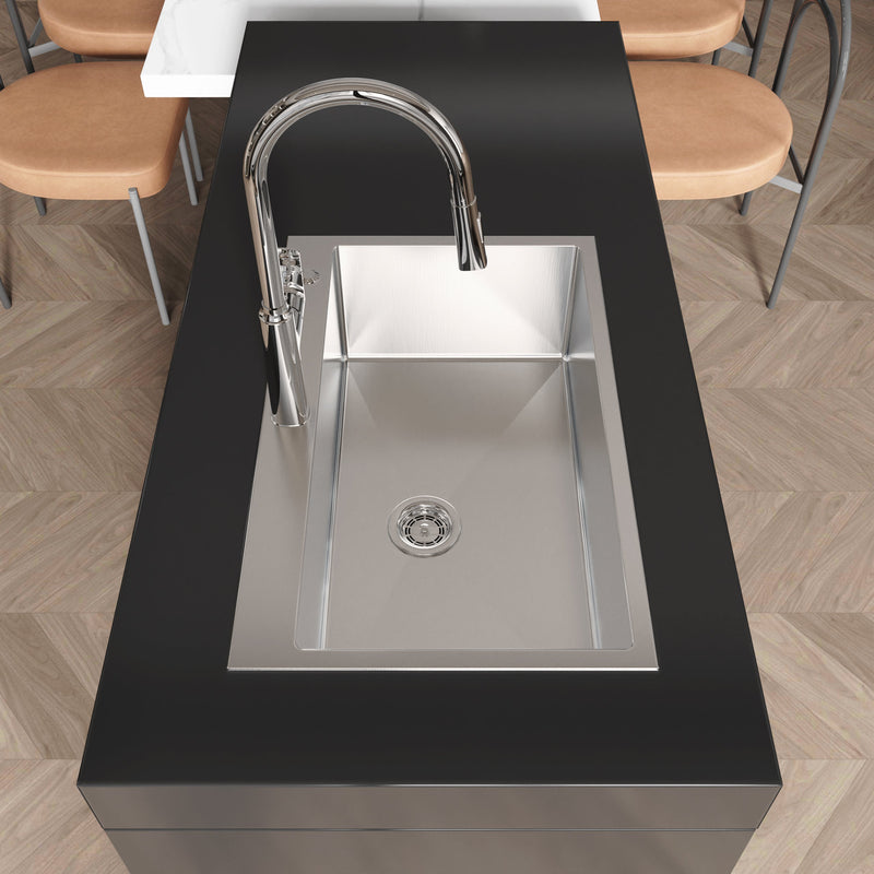 Stainless Steel Kitchen Sink, 30″x19″ Single Bowl, Overmount, Brushed Nickel by HouseOfZazla