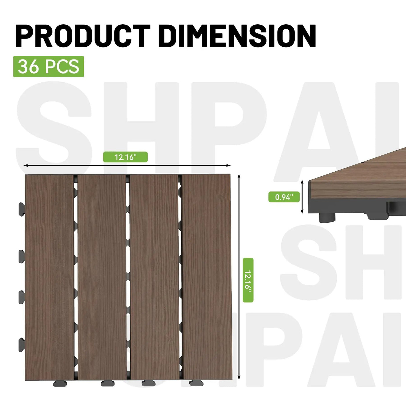 36 Pcs Interlocking Deck Tiles, 12" x 12" HDPE Outdoor Flooring by HouseOfZazla