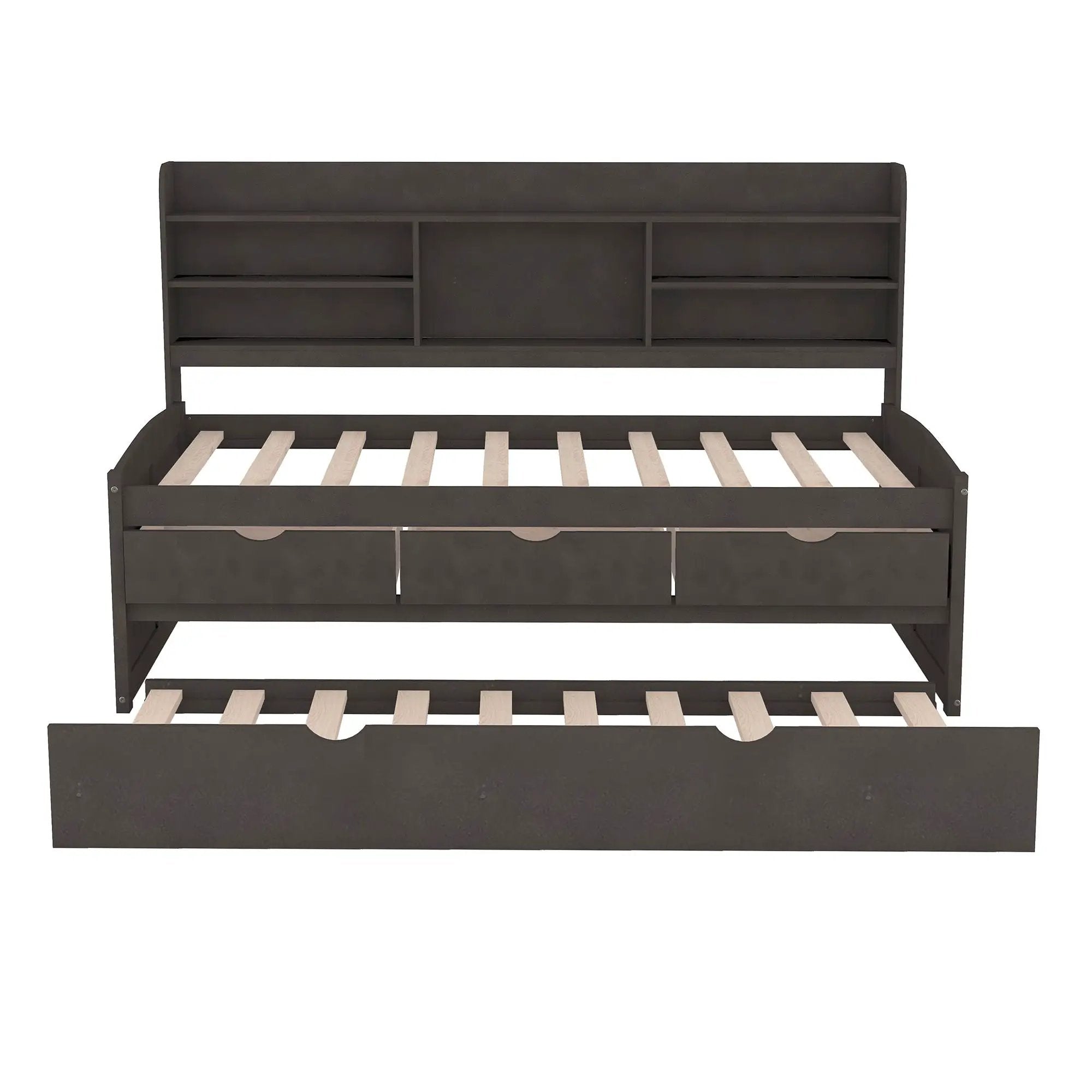 Captain Bed With Built In Bookshelves, 3 Storage Drawers, And Trundle by Unique Piece Furniture