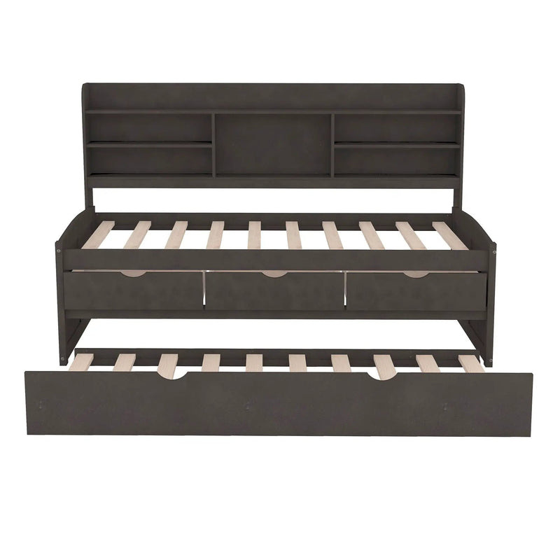 Captain Bed With Built In Bookshelves, 3 Storage Drawers, And Trundle by Unique Piece Furniture