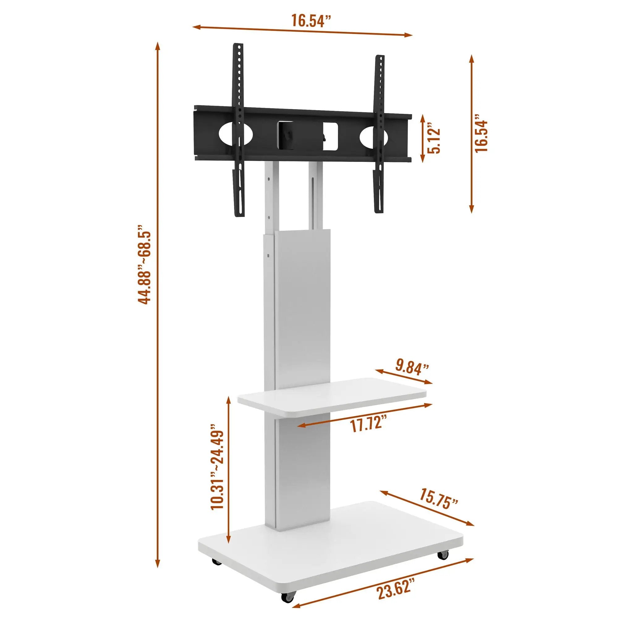 Mobile TV Stand With Shelf Floor Mount Cart For TVs With Lockable Wheels Ideal For Living Room Bedroom Or Office - White by HouseOfZazla