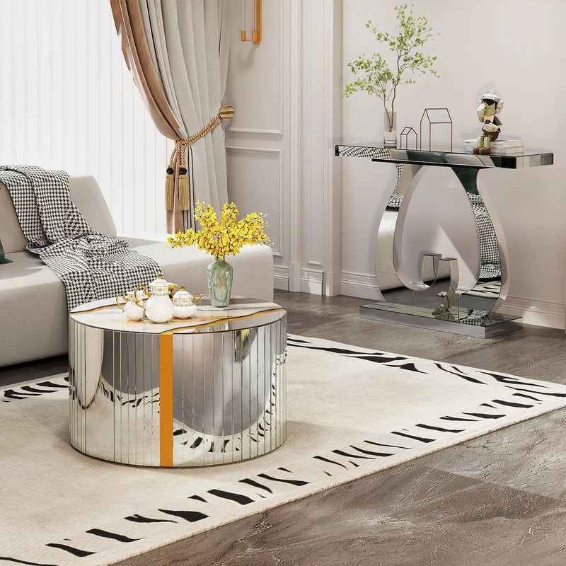 White Marble Pattern Round Coffee Table by HouseOfZazla