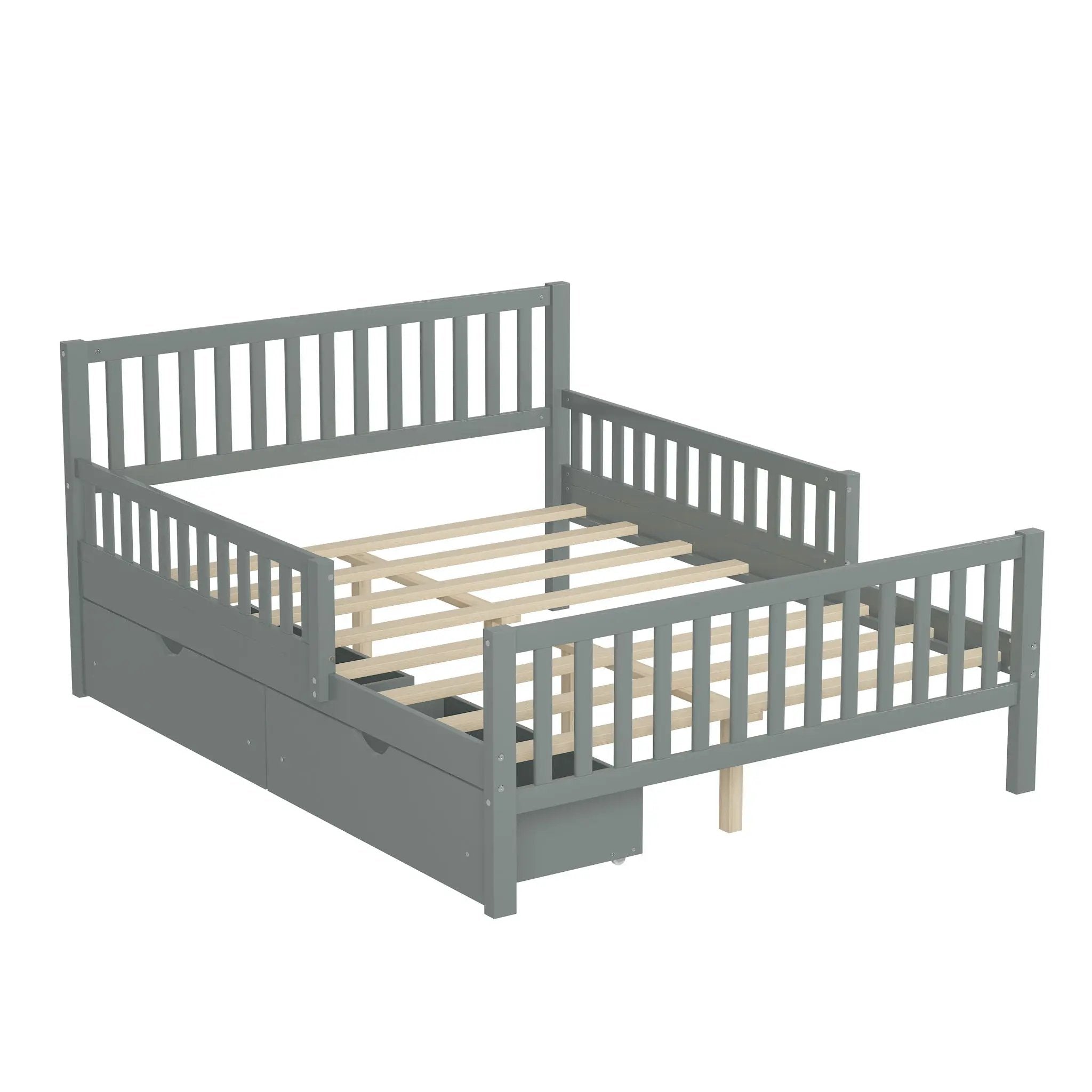 Platform Bed With Guardrails On Both Sides And 2 Storage Drawers by HouseOfZazla