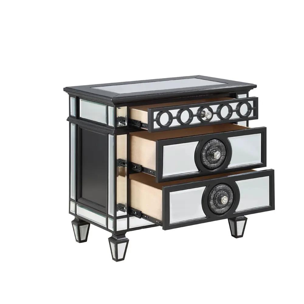 Varian II - Nightstand - Mirrored, Black & Sliver by Unique Piece Furniture