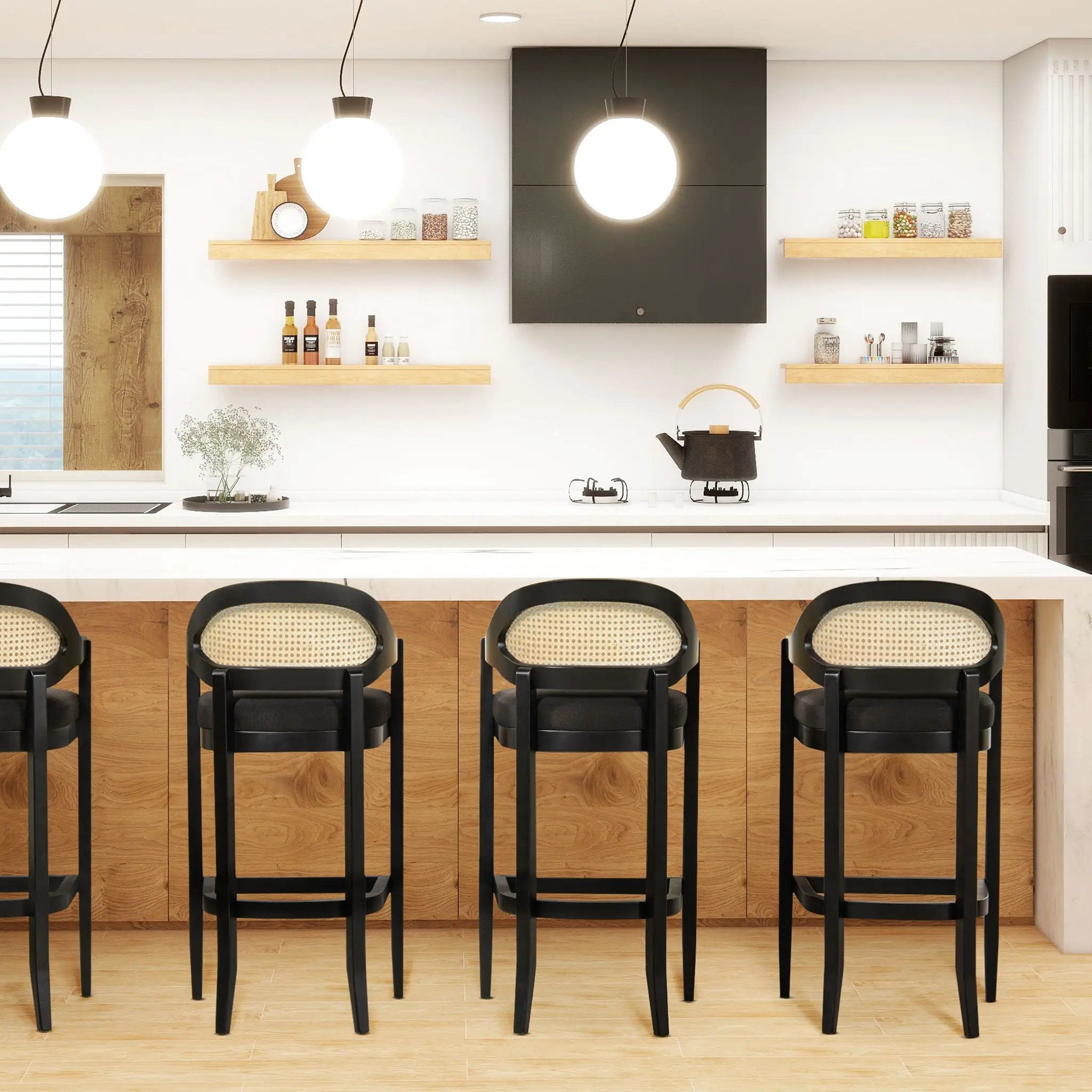Americana - Mid-Century Modern Cane Back Counter Stool by Unique Piece Furniture