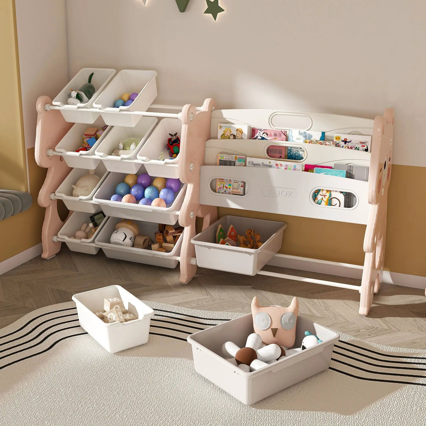 Kids Toy Storage Organizer With 2 Tier Bookshelf, Toy Storage With 12 Bins by HouseOfZazla