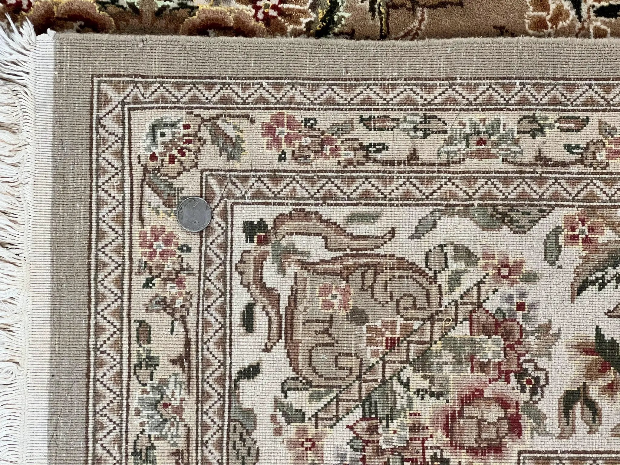 Sino Persian Rug 8x10, Soft Wool, Silk Highlights, Hand Knotted Vintage Carpet, Taupe & Ivory, Floral, Traditional Rug 8 x 10 by Jewel Rugs