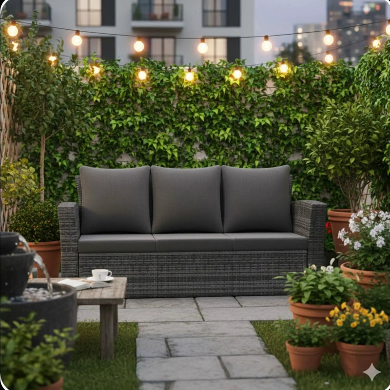 All-Weather Wicker 3 Seat Patio Sofa With Thick Cushions