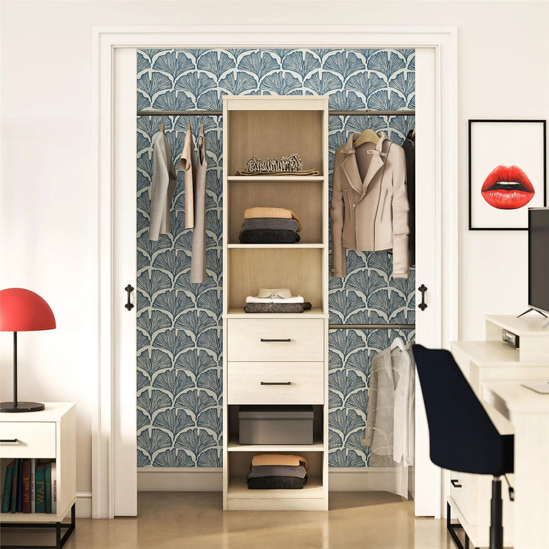 Kelly - 5 Shelf 2 Drawer Closet Organizer With 3 Adjustable Hanging Rods - Ivory by Unique Piece Furniture