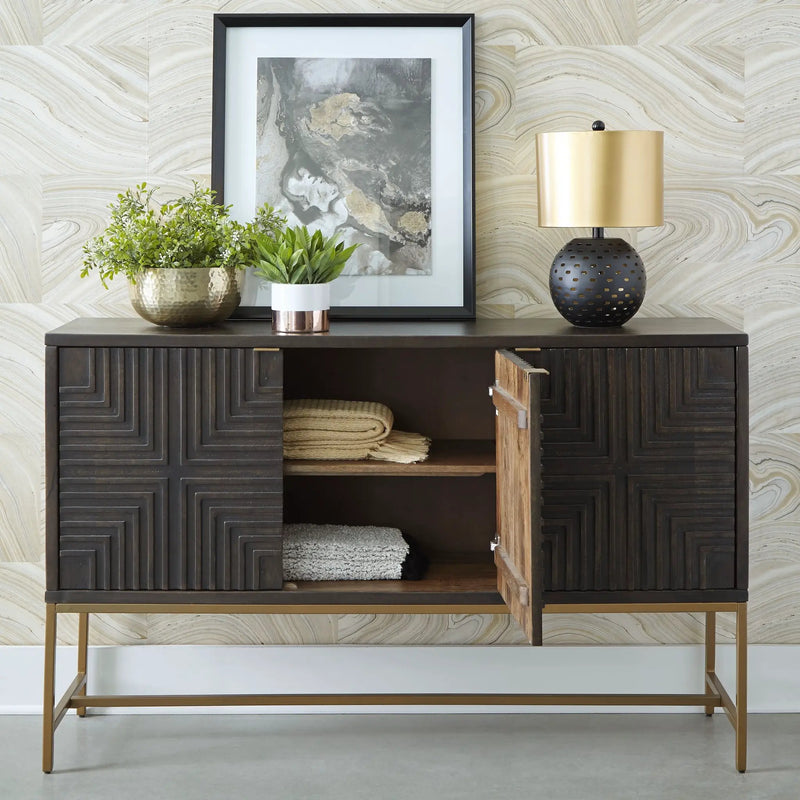 Elinmore - Accent Cabinet - Brown / Gold Finish by Unique Piece Furniture