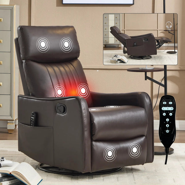 Brown Faux Leather Heat Massage Manual Recliner Chair