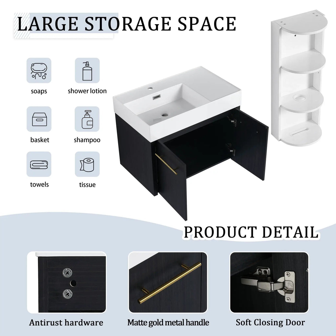 Modern Wall Mounted Bathroom Vanity With Resin Sink And Storage Rack by Unique Piece Furniture