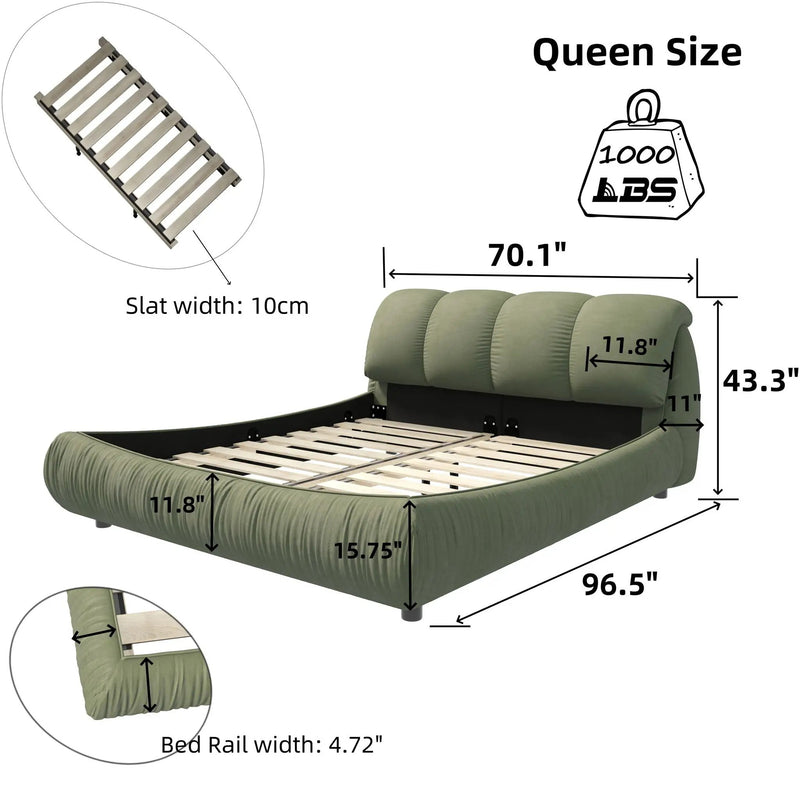 Luxury Upholstered Platform Bed With Oversized Padded Backrest And Solid Wood Frame by HouseOfZazla