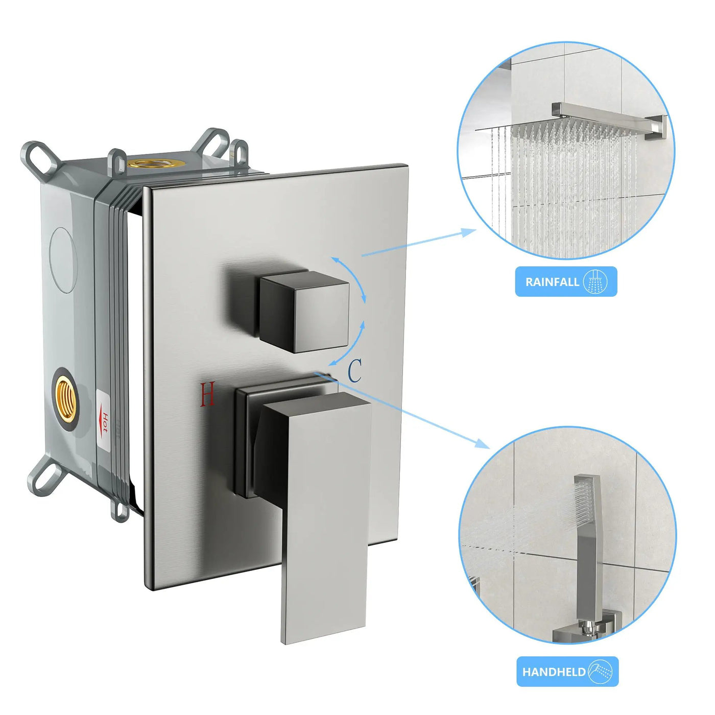 Dual Shower Head System With 12" Wall Mounted Square Rain Shower And Rough In Valve by HouseOfZazla