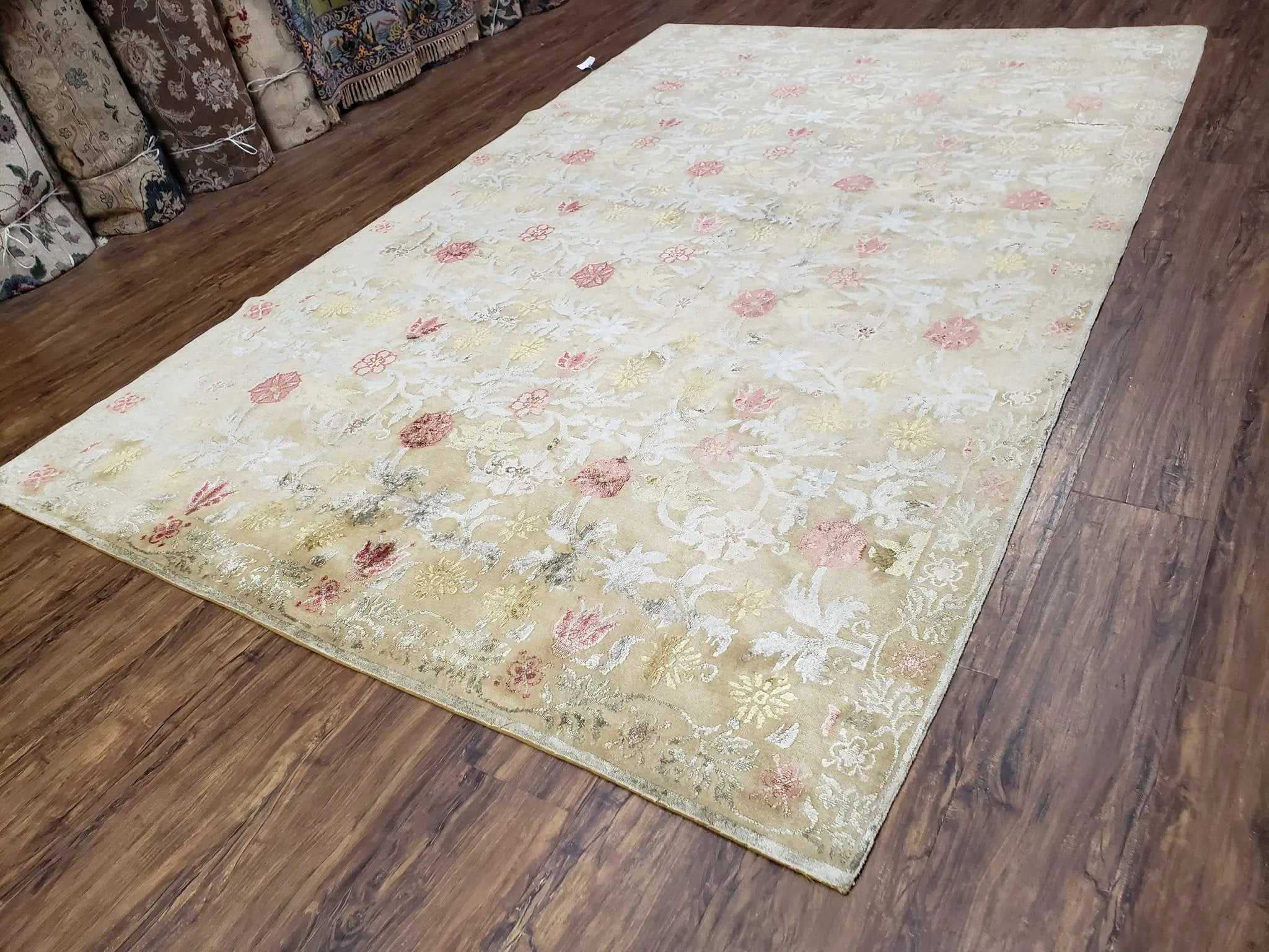 Modern Tibetan Rug 6x9, Wool and Silk Tibetan Rug, Handmade Tibetan Rug, Silk Flowers, Contemporary Rug, Soft Rug, Tibetan Area Rug, Tan by Jewel Rugs
