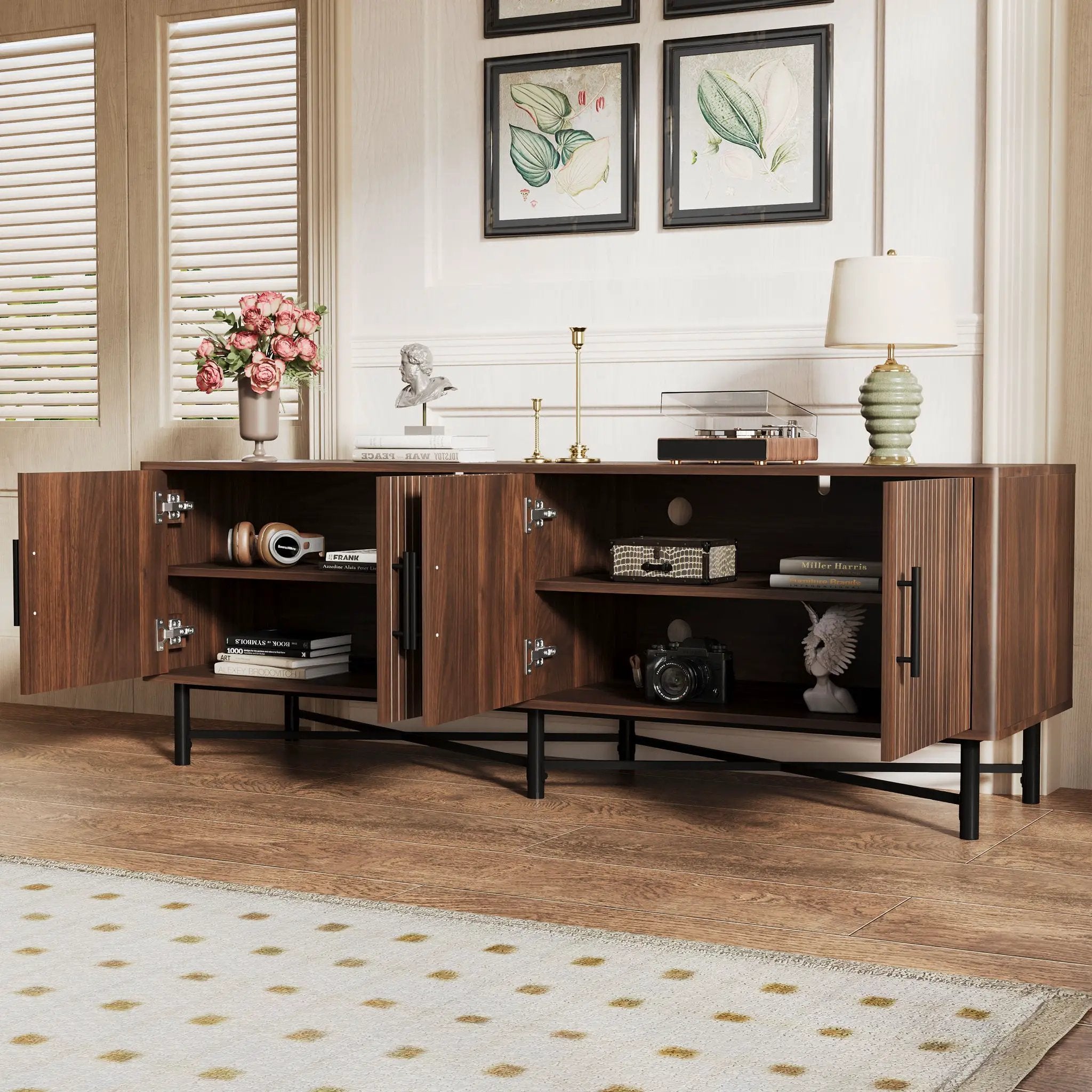4 Door TV Cabinet with Adjustable Shelves and Storage Spaces by HouseOfZazla