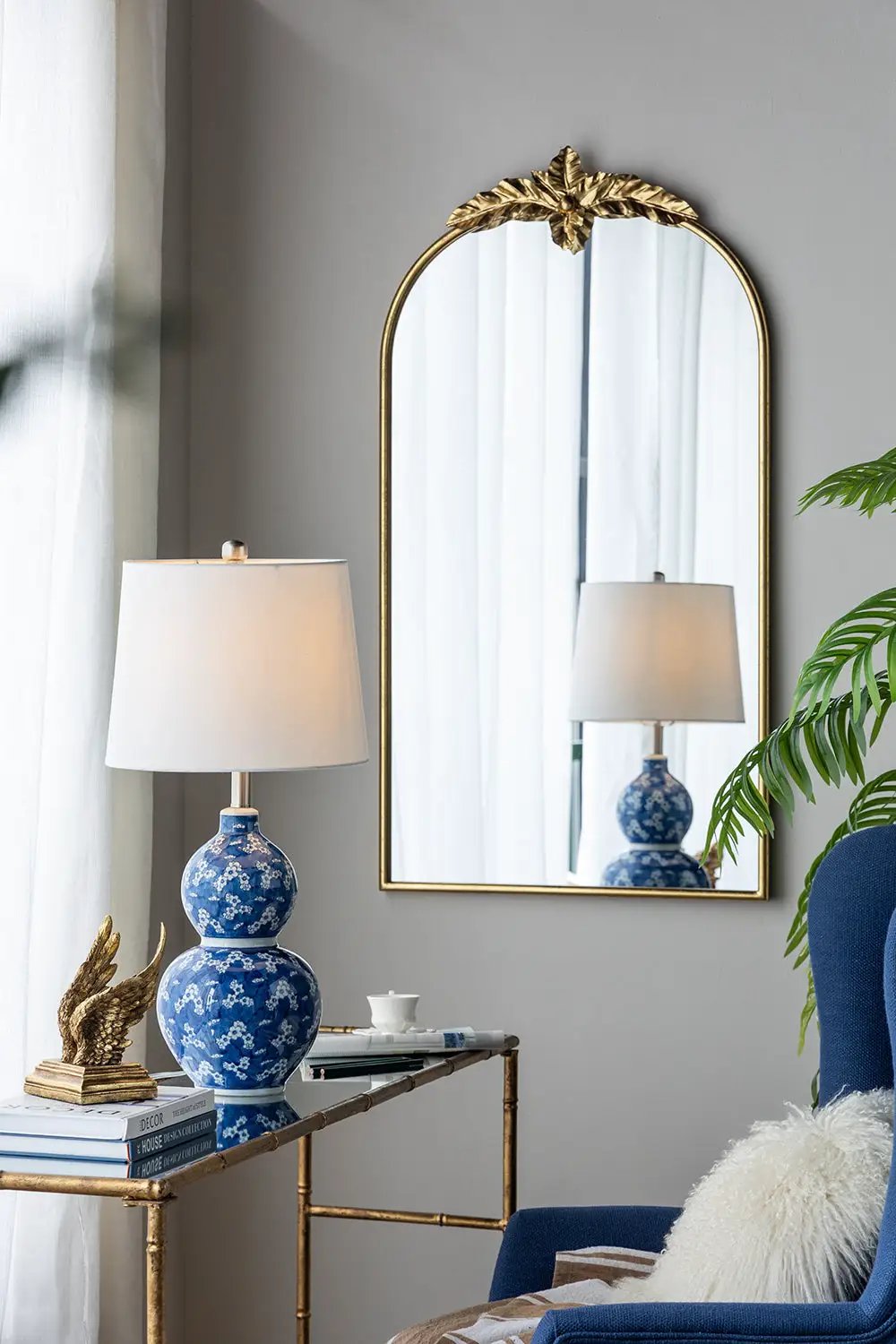 D13x25.7' Blue and White Round Two-Tiered Ceramic Vase Lamp by HouseOfZazla