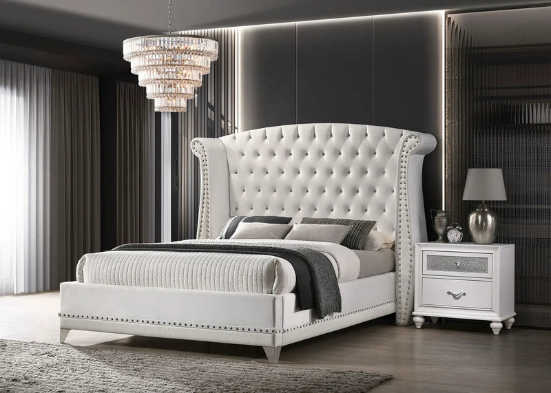 Barzini Upholstered Eastern King Wingback Bed White by Unique Piece Furniture