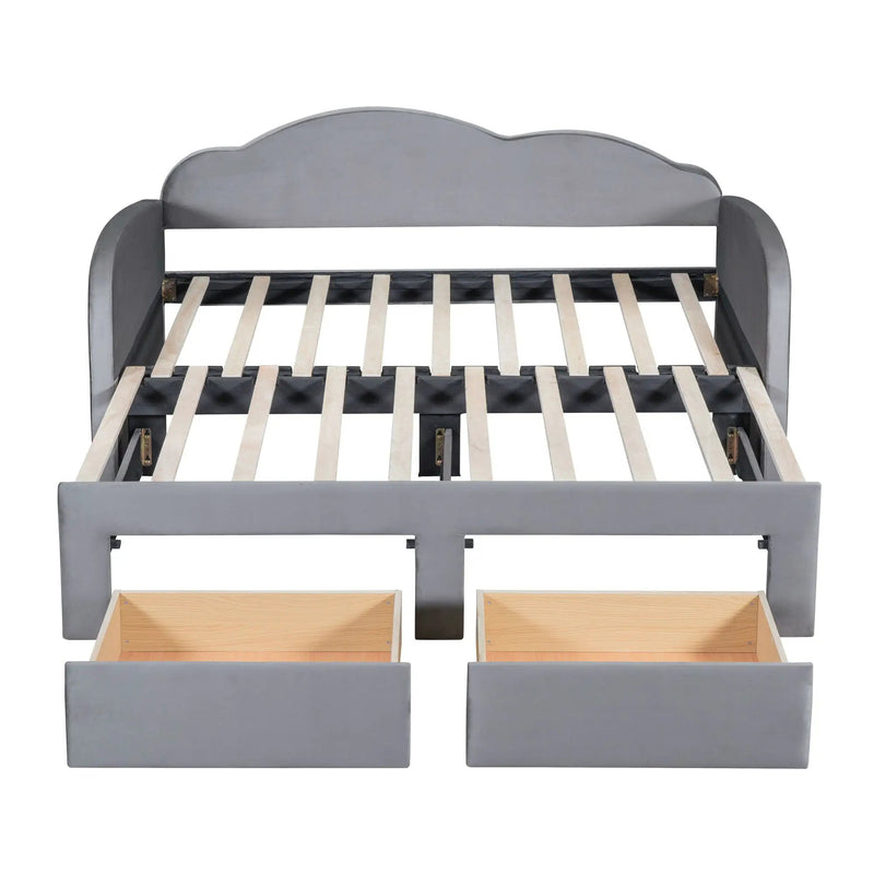 Upholstered Daybed With Cloud-Shaped Backrest, Trundle & 2 Drawers And USB Ports by HouseOfZazla