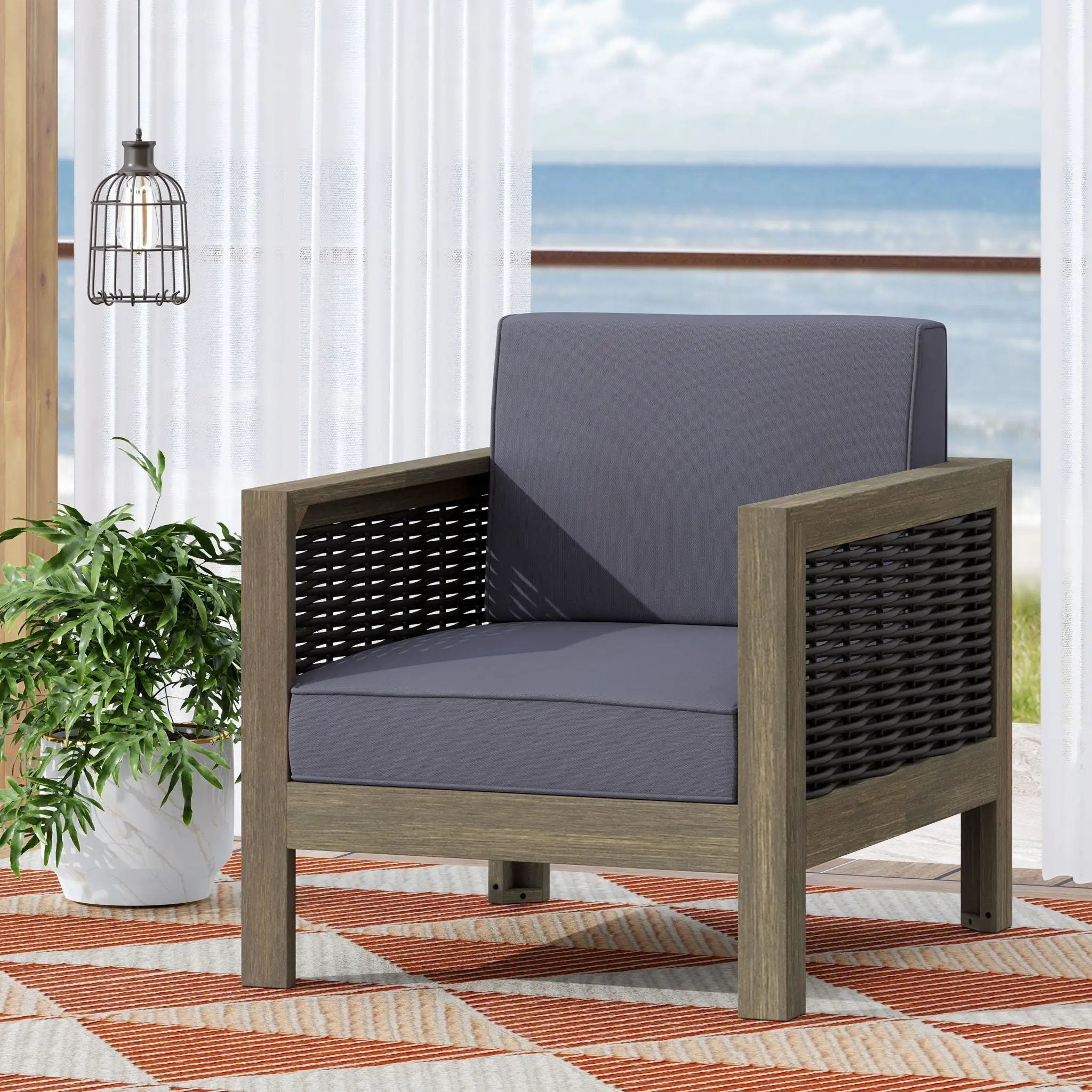 Outdoor Acacia Wood Club Chair With Wicker Accents by HouseOfZazla